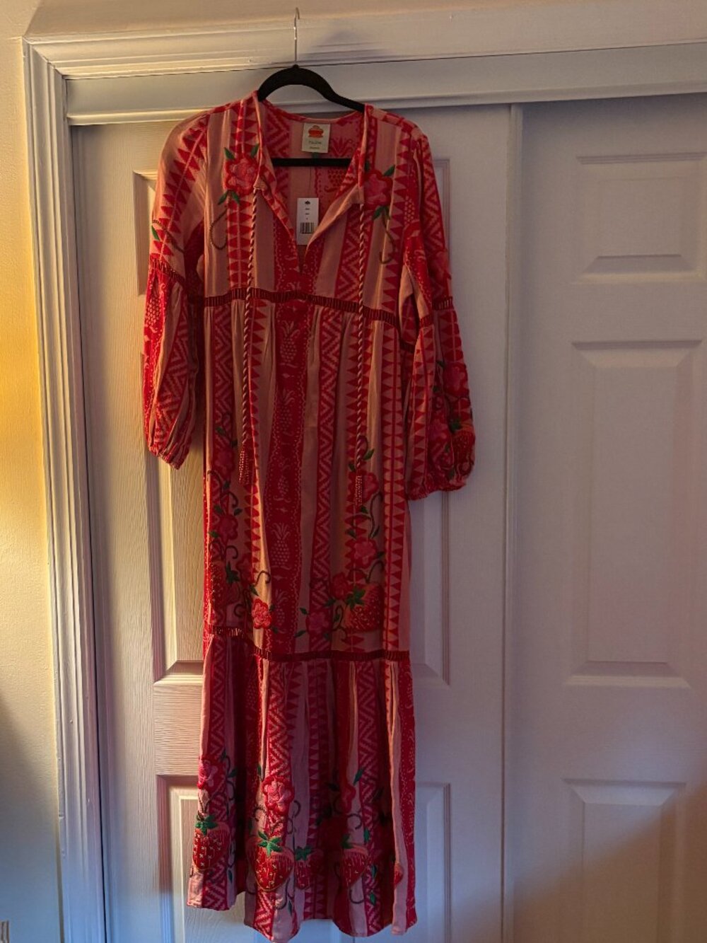 Farm Rio Embroidered Long Sleeve Tiered Cotton Maxi Dress NWT Sz M - Picture 3 of 11